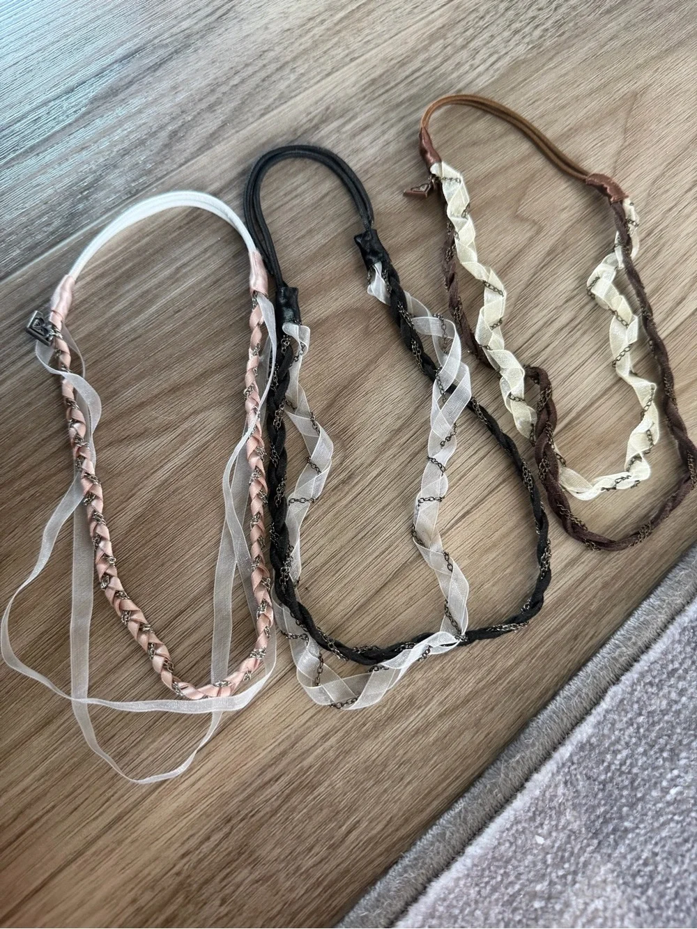 Roxy Set of 3 Braided Ribbon chain stretch Headbands - girls/women